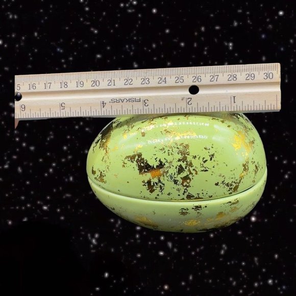 Ceramic Green Egg Shaped Trinket Box Jewelry Container w Gold Decor 5”W 3”T - Picture 4 of 10